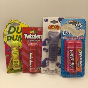 Set 4 Flavored Lip Balm Gloss Dum Dums Twizzlers Jelly Belly Nerds Laffy Taffy